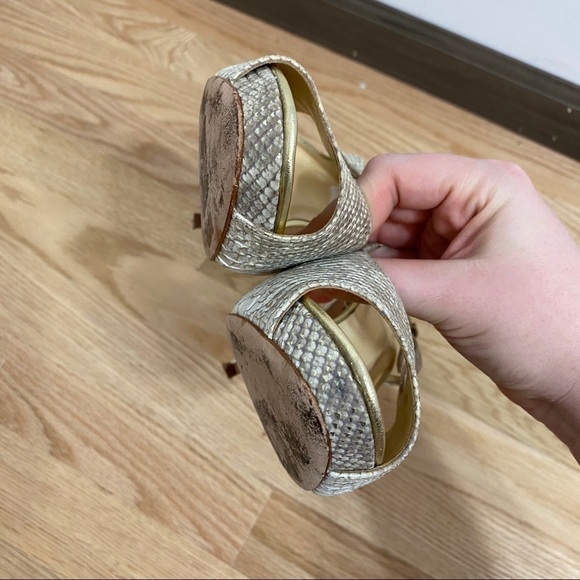 Kate Spade Stiletto Heels Snakeskin Print Sz 10 Peep Toe Cream - Picture 4 of 7